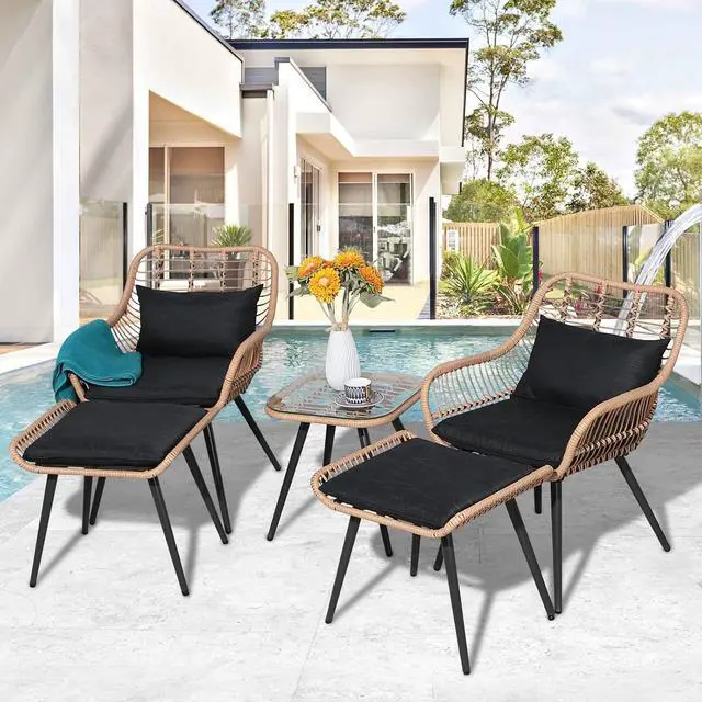 Alt view image 7 of 7 - Verano Garden 5 Pieces Patio Furniture Chair Sets, Patio Conversation Set W/Coffee Table Ottomans Bistro Sets,Outdoor Furniture Chair Seating Set for Porch,Backyard, Balcony,Deck,Poolside