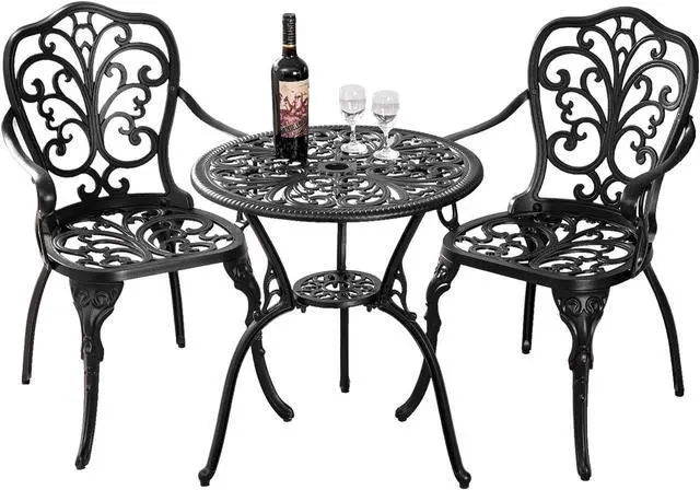 Alt view image 7 of 7 - Bistro Table and Chairs Set of 2 with Umbrella Hole,Cast Aluminum Patio Bistro Sets 3 Piece,Outdoor Bistro Table Set,Patio Furniture Set for Front Porch Set,Garden(Butterfly Black)