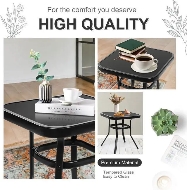 Alt view image 5 of 7 - Oakmont Outdoor Furniture 3 Piece Conversation Bistro Set Rocking Chairs and Glass Top Table, Thick Cushions, Black Steel (Grey)