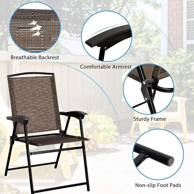 Alt view image 4 of 7 - Goplus Patio Bistro Set, 3-Piece Patio Dining Furniture Set with Round Tempered Glass Table, 2 Foldable Chairs, Small Outdoor Folding Chairs & Table Set for Porch Garden Pool Yard