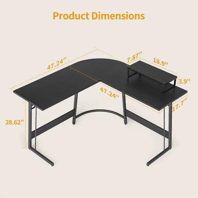Alt view image 3 of 7 - CubiCubi L Shaped Gaming Desk Computer Office Desk, 47 inch Corner Desk with Large Monitor Stand for Home Office Study Writing Workstation, Black
