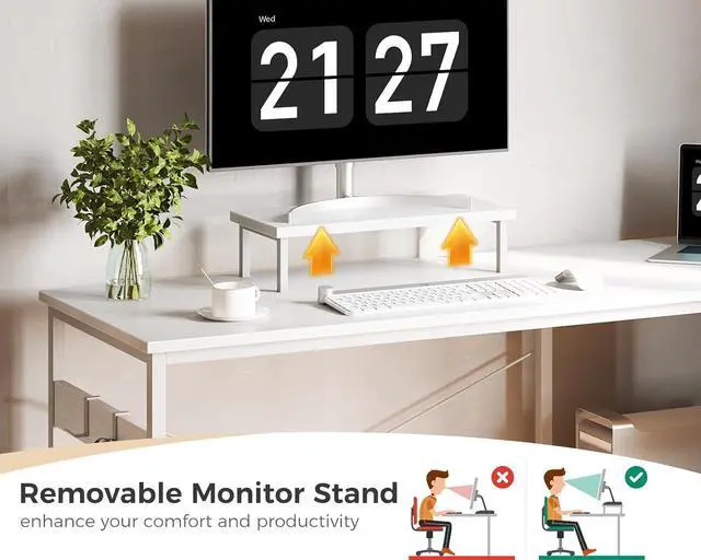 Alt view image 4 of 7 - 47 Inch Small L Shaped Computer Desk with Reversible Storage Shelves, L-Shaped Corner Desk with Monitor Stand for Small Se, Modern Simple Writing Table for Home Office Workstation, White