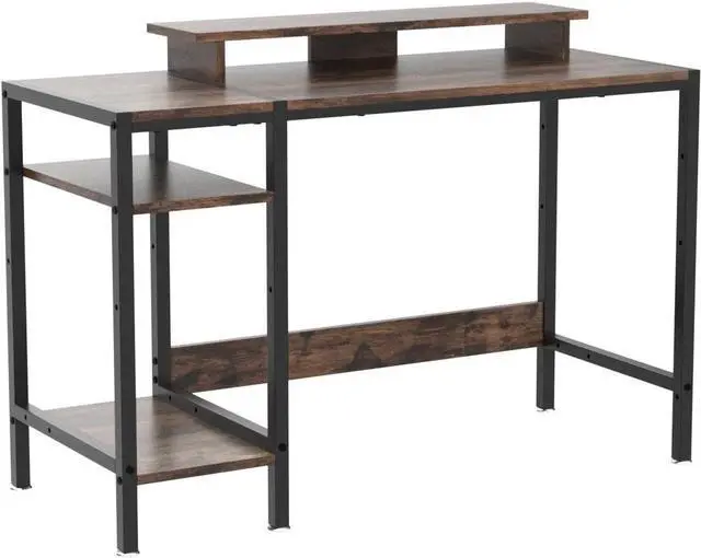 Alt view image 5 of 7 - Gaming/Computer Desk - 47 Home Office Small Desk with Monitor Stand, Rustic Writing Desk for 2 Monitors, Adjustable Storage Space, Modern Design Corner Table.