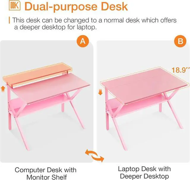 Alt view image 4 of 7 - ODK Small Desk, 27.5 Inch Small Computer Desk for Small Spaces, Compact Desk with Storage, Tiny Desk Study Desk with Monitor Stand for Home Office, Pink