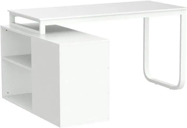 Alt view image 5 of 7 - Homsee Home Office Computer Desk Corner Desk with 3 Drawers and 2 Shelves, 55 Inch Large L-Shaped Study Writing Table with Storage Cabinet - White