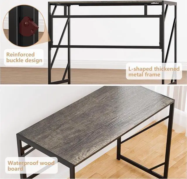 Alt view image 5 of 7 - Elephance Folding Desk Writing Computer Desk for Home Office, No-Assembly Study Office Desk Foldable Table for Small Spaces