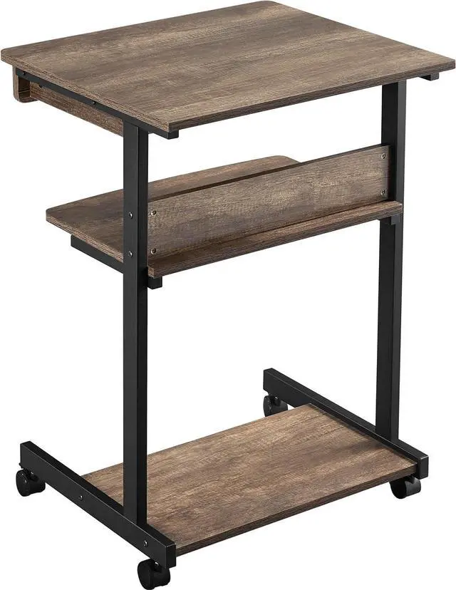 Alt view image 5 of 7 - Topeakmart Rolling Computer Desk for Small Spaces, Laptop Computer Desk with Wheels, Mobile Standing Desk Compact Student Bedside Table Taupe Wood