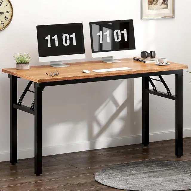 Alt view image 2 of 7 - Need Home Office Desk 47 inches Folding Computer Table Workstation No Install, Teak and Black