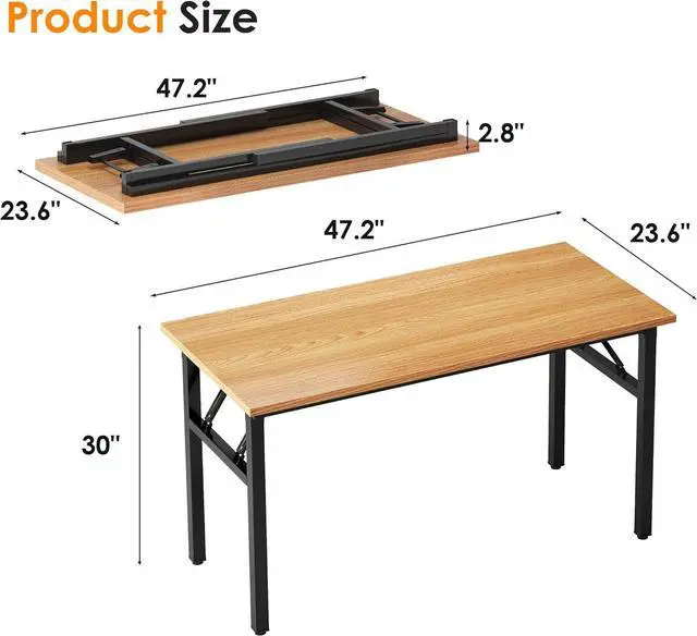 Alt view image 3 of 7 - Need Home Office Desk 47 inches Folding Computer Table Workstation No Install, Teak and Black