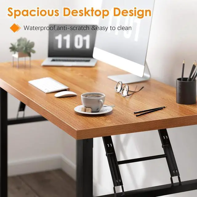 Alt view image 5 of 7 - Need Home Office Desk 47 inches Folding Computer Table Workstation No Install, Teak and Black