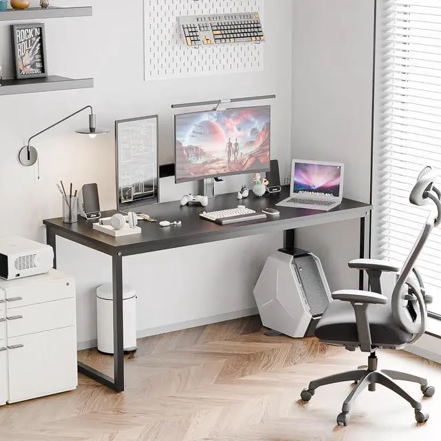 Alt view image 2 of 7 - ZENY Computer Desk,55 Inch Office Desk Gaming Desk Writing Desk, Modern Simple Desk PC Laptop Study Student Table (Black, 55 inch)