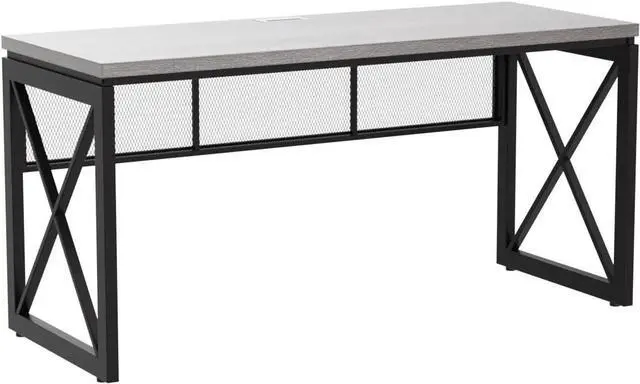 Alt view image 5 of 7 - BON AUGURE Industrial Computer Desk, Rustic Wood Desks for Home Office, Sturdy Metal Writing Work Table (60 Inch, Dark Grey Oak)