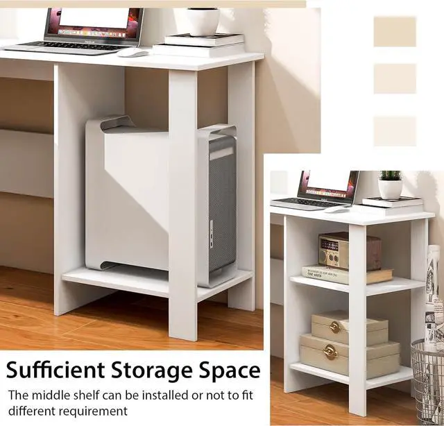 Alt view image 7 of 7 - Tangkula White L Shaped Desk with Storage Shelves, Wooden Corner Computer Desk, Space-Saving Home Office Workstation, Gaming Desk, Writing Study Desk, L Shaped Office Desk