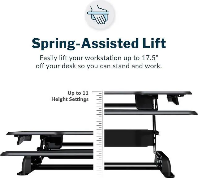 Alt view image 2 of 6 - - Desk Essential 36 - Two-Tier Standing Desk Converter for Monitor & Accessories - Height Adjustable Sit Stand Desk - Fully Assembled Monitor Riser for Home Office - 36" Wide, Black