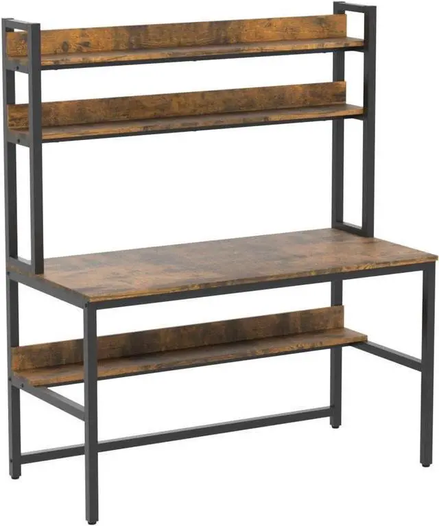 Alt view image 6 of 7 - Aquzee Computer Desk with Hutch Bookshelves, 55 Inch Home Office Writing Desk with Space Saving Design, Gaming Table Organized Desk with Storage Shelves Bookshelf Easy Assemble, Rustic Brown