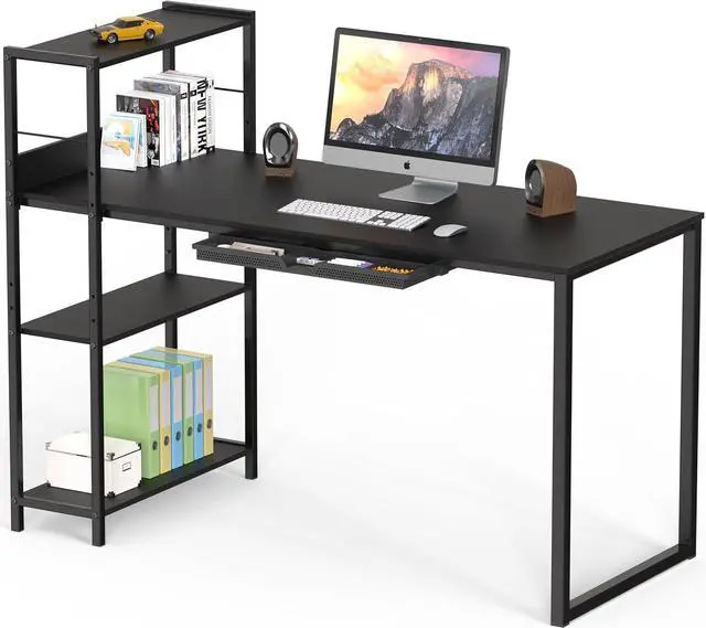Main image of SHW 46-Inch Home Office Mission Computer Desk with Side Shelf and Drawer, Black