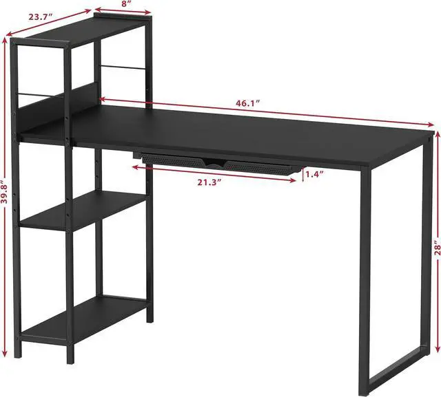 Alt view image 3 of 7 - SHW 46-Inch Home Office Mission Computer Desk with Side Shelf and Drawer, Black