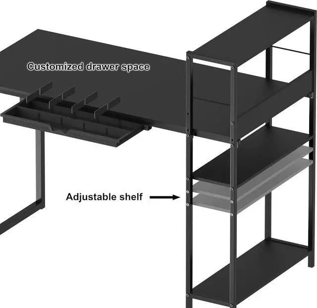 Alt view image 5 of 7 - SHW 46-Inch Home Office Mission Computer Desk with Side Shelf and Drawer, Black