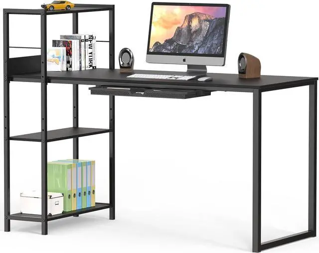 Alt view image 7 of 7 - SHW 46-Inch Home Office Mission Computer Desk with Side Shelf and Drawer, Black