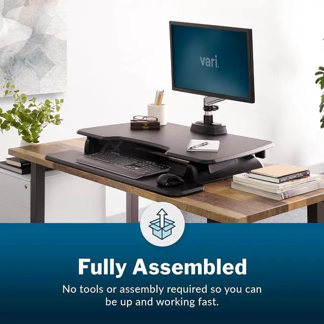 Alt view image 5 of 6 - - Desk Essential 36 - Two-Tier Standing Desk Converter for Monitor & Accessories - Height Adjustable Sit Stand Desk - Fully Assembled Monitor Riser for Home Office - 36" Wide, Black