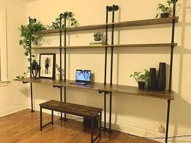 Alt view image 4 of 6 - ZIOTHUM Wall Mount Desk, Ladder Desk, Shelf Desk, Industrial Desk, Wall Table, Computer Laptop Desk with Shelves, Industrial Bookcase Desk Wall Mount Floating Table with Storage (36x20x81)
