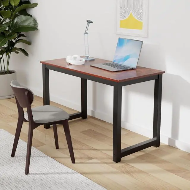 Alt view image 2 of 7 - Decoholic Computer Desk 47" PC Laptop Study Table Office Desk Workstation for Home Office,with Leg Bars,Modern Industrial Style,Sandalwood Board Black Leg