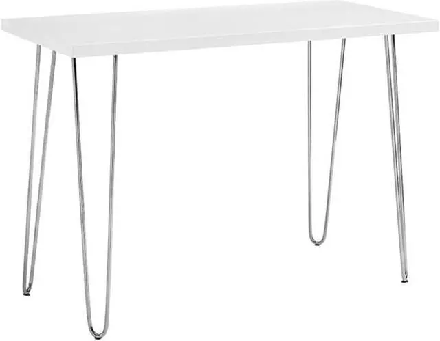 Main image of Walker Edison Mid Century Modern Hairpin Wood Laptop Computer Writing Desk Home Office Workstation Small, 42 Inch, White