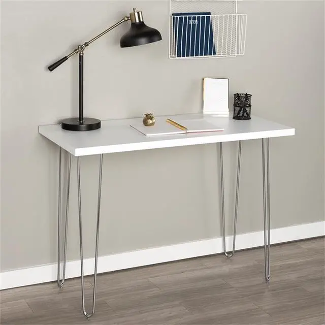 Alt view image 2 of 7 - Walker Edison Mid Century Modern Hairpin Wood Laptop Computer Writing Desk Home Office Workstation Small, 42 Inch, White
