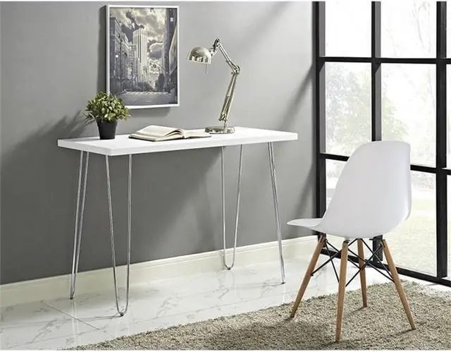 Alt view image 5 of 7 - Walker Edison Mid Century Modern Hairpin Wood Laptop Computer Writing Desk Home Office Workstation Small, 42 Inch, White