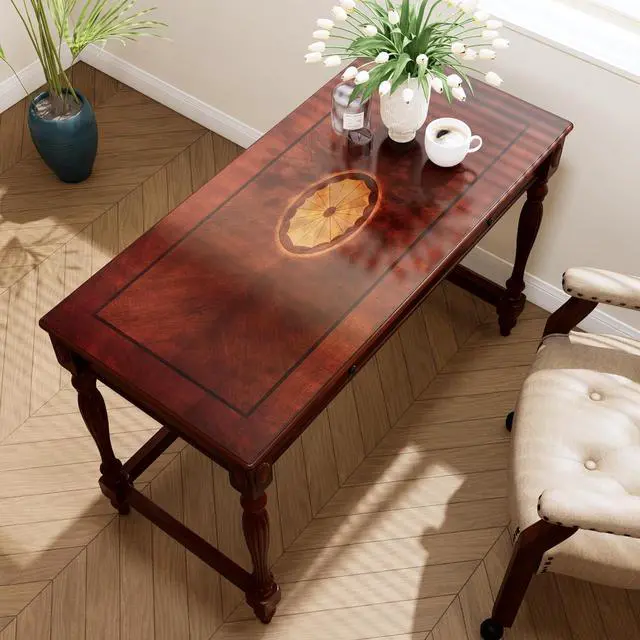 Alt view image 2 of 7 - MODERION Solid Wood Home Office Desk with 2 Drawers, Traditional Computer Table, Small Home Writing Desk, Corner Table, Easy Assembly 39.37 x 15.74 x 30.9 Cherry Red Walnut SSZ1533WD