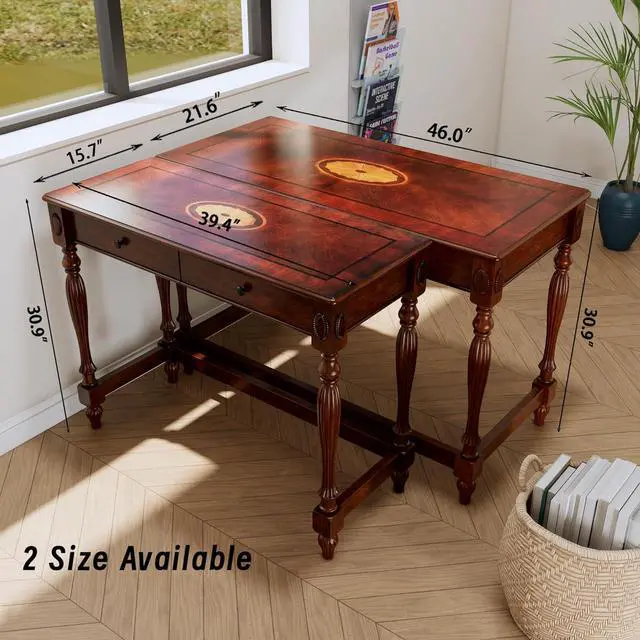 Alt view image 5 of 7 - MODERION Solid Wood Home Office Desk with 2 Drawers, Traditional Computer Table, Small Home Writing Desk, Corner Table, Easy Assembly 39.37 x 15.74 x 30.9 Cherry Red Walnut SSZ1533WD
