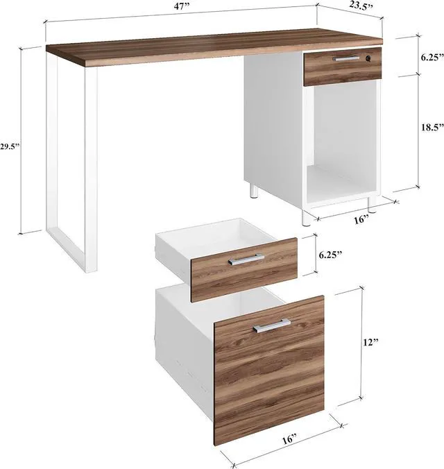 Alt view image 3 of 7 - Modern Design Milano Office Computer Desk with 3 Locking Drawers, 48 Inch Walnut and Black Industrial Wood Desk with Filing Drawer and Storage By Crafts and Comfort
