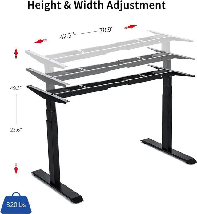 Alt view image 3 of 7 - VWINDESK VJ201-S3 Electric Height Adjustable Sitting Standing Desk Frame Only/Sit Stand - Dual Motors 3 Segment Motorized Desk Base Only,Black