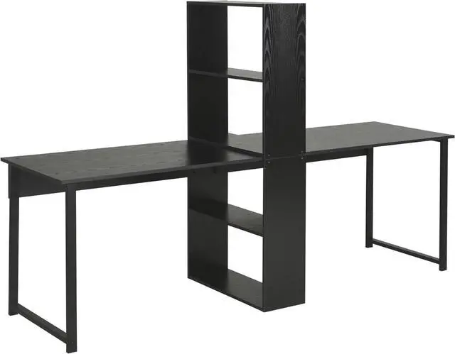 Main image of HOMCOM 88" Extra Long 2-Person Computer Desk with Storage Shelves Combo, Double Workstation Storage Study Writing Table for Home Office, Bookshelf, Black