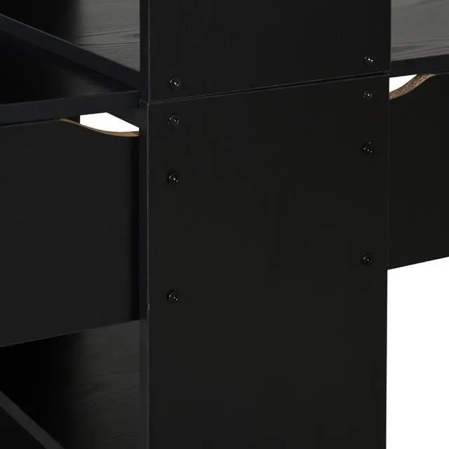 Alt view image 7 of 7 - HOMCOM 88" Extra Long 2-Person Computer Desk with Storage Shelves Combo, Double Workstation Storage Study Writing Table for Home Office, Bookshelf, Black