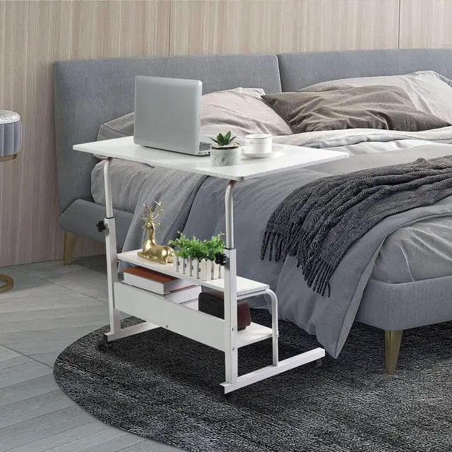 Alt view image 2 of 7 - Adjustable Table Student Computer Portable Home Office Furniture Small Spaces Sofa Bedroom Bedside Desk Learn Play Game Desk on Wheels Movable with Storage Desk Size 31.5 * 15.7 Inch,White D