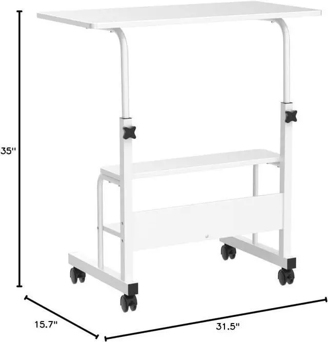 Alt view image 3 of 7 - Adjustable Table Student Computer Portable Home Office Furniture Small Spaces Sofa Bedroom Bedside Desk Learn Play Game Desk on Wheels Movable with Storage Desk Size 31.5 * 15.7 Inch,White D