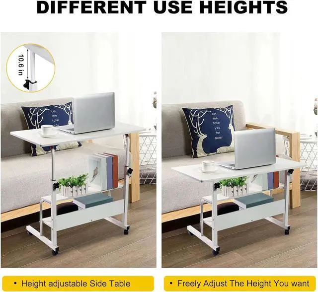 Alt view image 4 of 7 - Adjustable Table Student Computer Portable Home Office Furniture Small Spaces Sofa Bedroom Bedside Desk Learn Play Game Desk on Wheels Movable with Storage Desk Size 31.5 * 15.7 Inch,White D