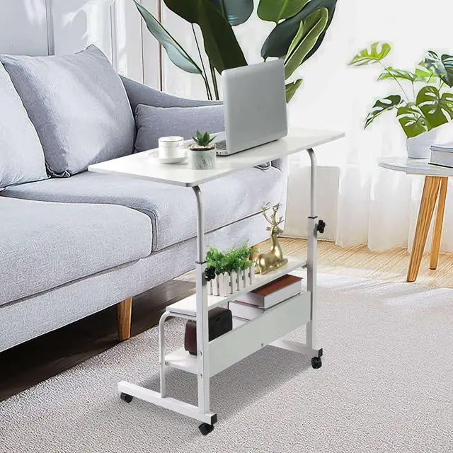 Alt view image 7 of 7 - Adjustable Table Student Computer Portable Home Office Furniture Small Spaces Sofa Bedroom Bedside Desk Learn Play Game Desk on Wheels Movable with Storage Desk Size 31.5 * 15.7 Inch,White D
