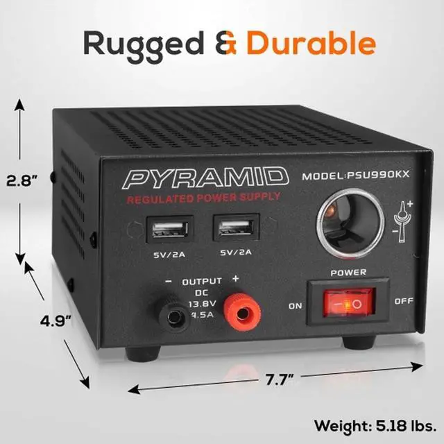 Alt view image 5 of 7 - Pyramid Universal Compact Bench Power Supply - 7 Amp Regulated Home Lab Benchtop AC-Dc Converter Power Supply for CB Radio, HAM W/ 13.8 Volt Dc 120V AC Supply, Dual USB, Cigarette Lighter PSU990KX