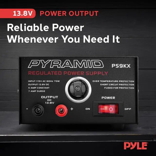 Alt view image 2 of 7 - Pyramid PS9KX Universal Compact Bench Power Supply-5 Amp Linear Regulated Home Lab Benchtop Converter w/ 13.8 Volt DC 115V AC 70 Watt Input, Screw Type Terminal, 12V Car Cigarette Lighter