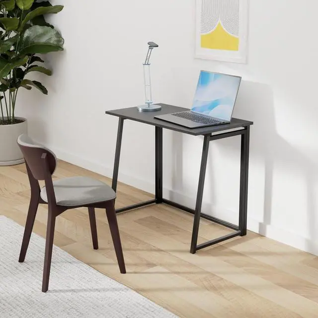 Alt view image 2 of 7 - Best Choice Products 31.5in Folding Drop Leaf Desk Table, Computer Workstation for Home Office w/Wood Table Top, Back Shelf, Portable, Space Saving - Black/Black