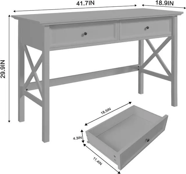 Alt view image 3 of 7 - Computer Desk with 2 Drawers, Elegant Home Office Writing Study Desk with Storage, Modern Simple Vanity Desk Console Table for Living Room, Grey