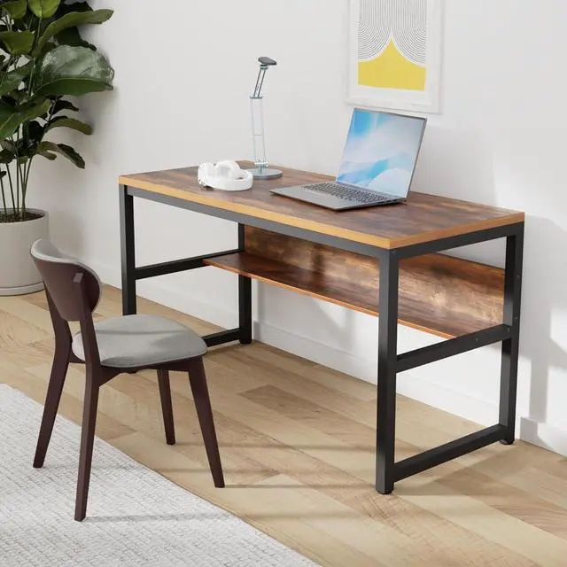Alt view image 2 of 7 - TOPSKY Computer Desk with Bookshelf/Metal Hole Cable Cover 1.18" Thick Desk (55", Rustic Brown)