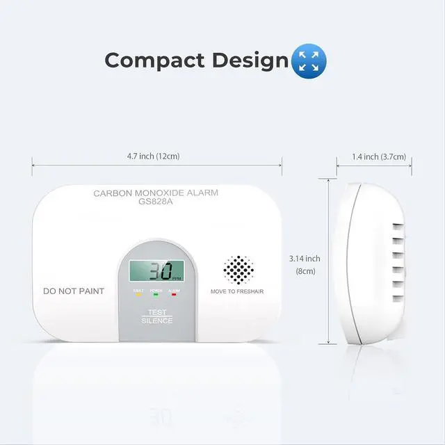 Alt view image 3 of 6 - Siterwell Travel Carbon Monoxide Detector, 7 Year Product Life Carbon Monoxide Detectors with LCD Digital Display and Sound Warning, ETL Listed, Portable Carbon Monoxide Detector for Home, 4-Pack