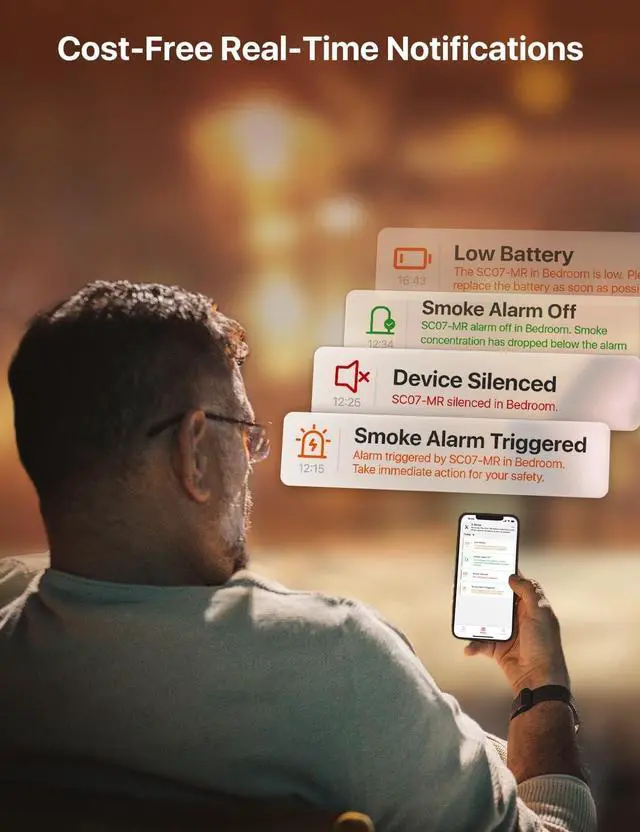 Alt view image 3 of 7 - X-Sense Smart Smoke Detector Carbon Monoxide Detector Combo, Battery-Operated (Not AC Hardwired) Interconnected Combination Smoke Carbon Monoxide Detector, 5 Detectors with 1 Base Station, SC07-MR51
