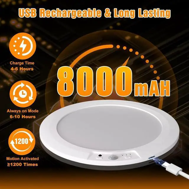 Alt view image 3 of 7 - Rechargeable Motion Sensor Ceiling Light, 5 Colors Wireless Ceiling Light Battery Operated shower lights with Remote, Magnetic Closet Light Battery Powered for Closet Shower Bathroom Hallway, 2 Pack