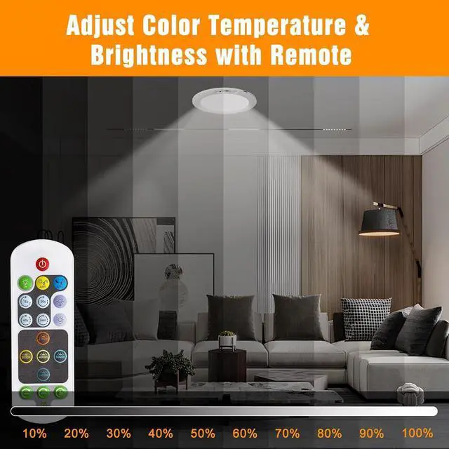 Alt view image 6 of 7 - Rechargeable Motion Sensor Ceiling Light, 5 Colors Wireless Ceiling Light Battery Operated shower lights with Remote, Magnetic Closet Light Battery Powered for Closet Shower Bathroom Hallway, 2 Pack