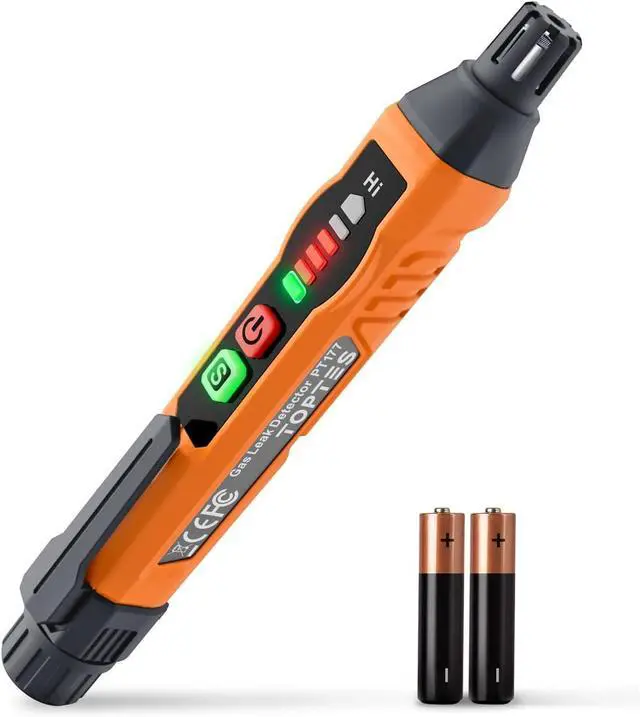Main image of Natural Gas Detector, TopTes PT177 Gas Leak Detector with Audible & Visual Alarm, Portable Gas Sniffer to Locate Combustible Leak Sources Like Methane, Propane for Home (Includes Battery x2)-Orange