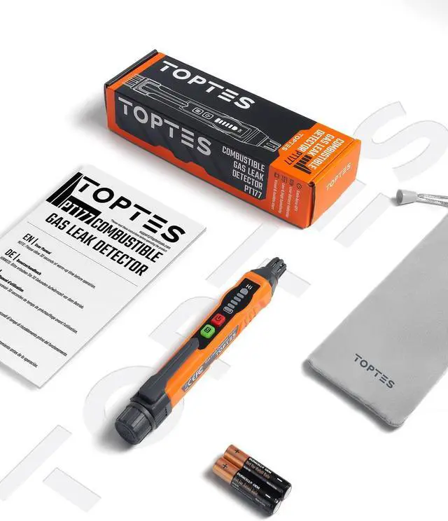 Alt view image 7 of 7 - Natural Gas Detector, TopTes PT177 Gas Leak Detector with Audible & Visual Alarm, Portable Gas Sniffer to Locate Combustible Leak Sources Like Methane, Propane for Home (Includes Battery x2)-Orange